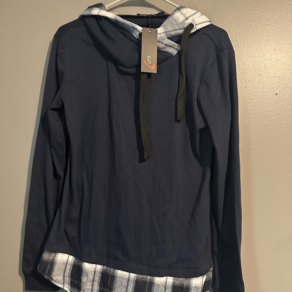 NWT flannel trimmed hooded top